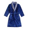 Soft Plush Diamond Pattern Lapel Bathrobes for Boys Girls Bath Homewear, Dark Blue