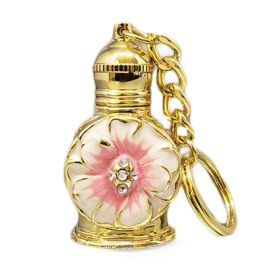 3ML Golden Vintage Essential Oil Bottle Keychain Pink Petals Dispenser Bottle Glass Empty Perfume Bottle Refillable Container